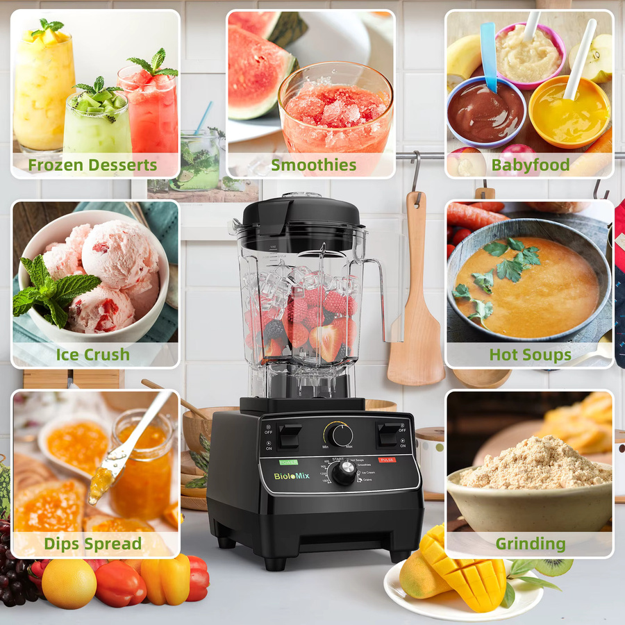BioloMix Smart-Mixer mit 2200 W Hochleistung, schwarzes 2-Liter-Glasbehälter für Smoothies und Eisbrecher - Bild 6