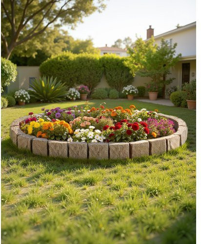VEVOR Gartenbegrenzung in Steinoptik Beige, flexible Rasenkante mit Verankerungsspikes, B/H: 119 x 10 cm - Bild 1