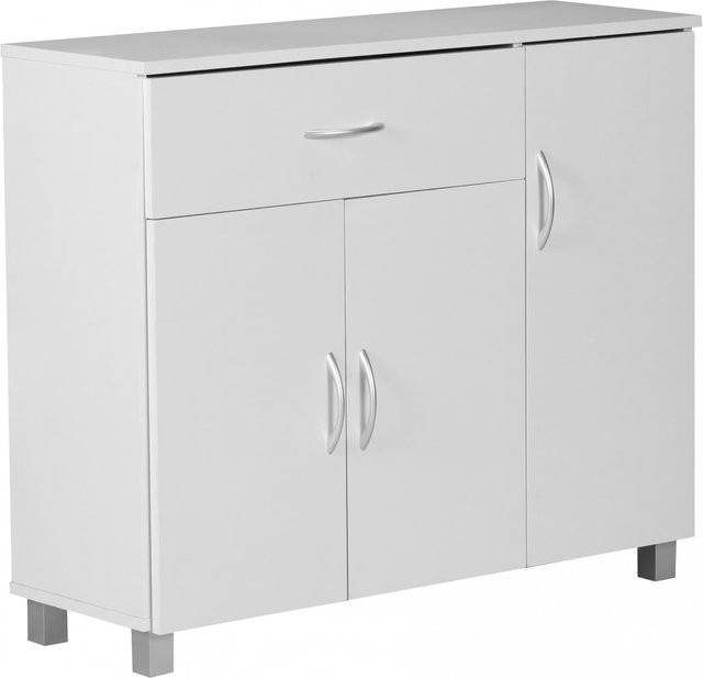 WOHNLING Sideboard Modern Weiß Silber B/H/T: 90 x 75 x 30 cm - Bild 1