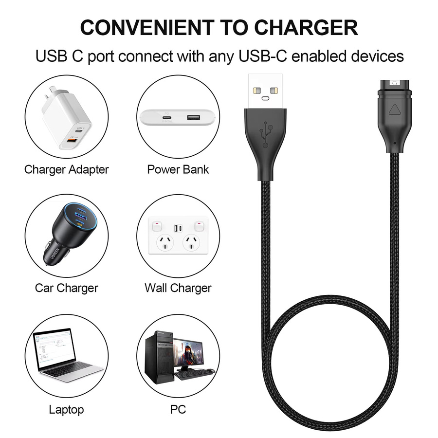 USB Typ-C Ladekabel für Garmin Smartwatches in Schwarz - Bild 2