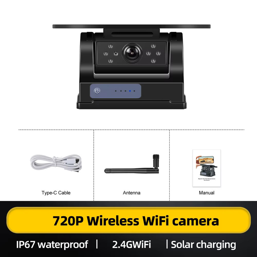 Podofo Kabellose WLAN-Rückfahrkamera mit Solarpanel, 720P HD, Infrarot-Nachtsicht, IP67 Wasserdicht und Magnetischem Design, Schwarz - Bild 9