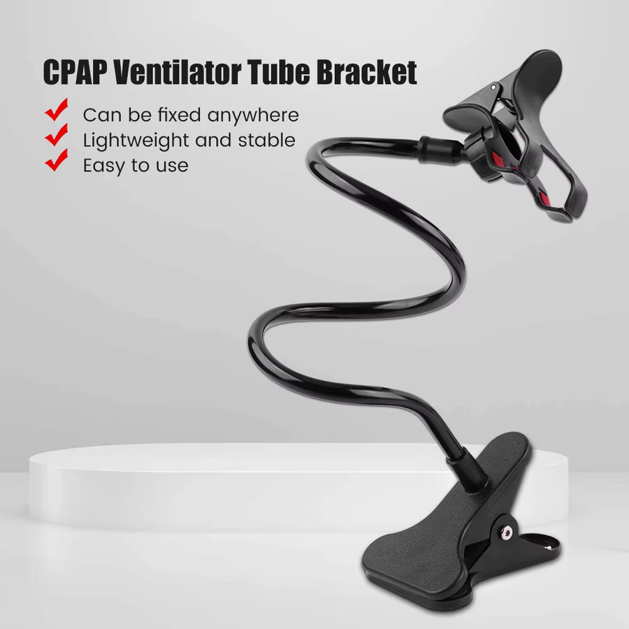 SUOLAER Universeller CPAP-Schlauchhalter mit verstellbarem Drehgelenk und Maskenreinigungsbürste, Schwarz - Bild 2