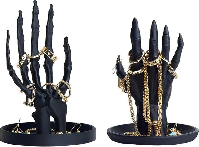HWetR Gothic Skeleton Hand Schmuckständer aus Kunststoff in Schwarz zur Organisation von Halsketten und Ohrringen - Bild 1
