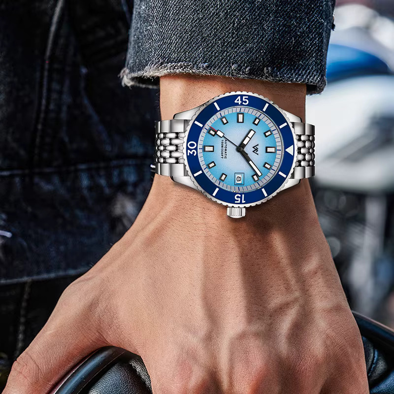 Welly Merck Taucheruhr, Automatik, Edelstahl, Keramik, Blau, Herren - Bild 5