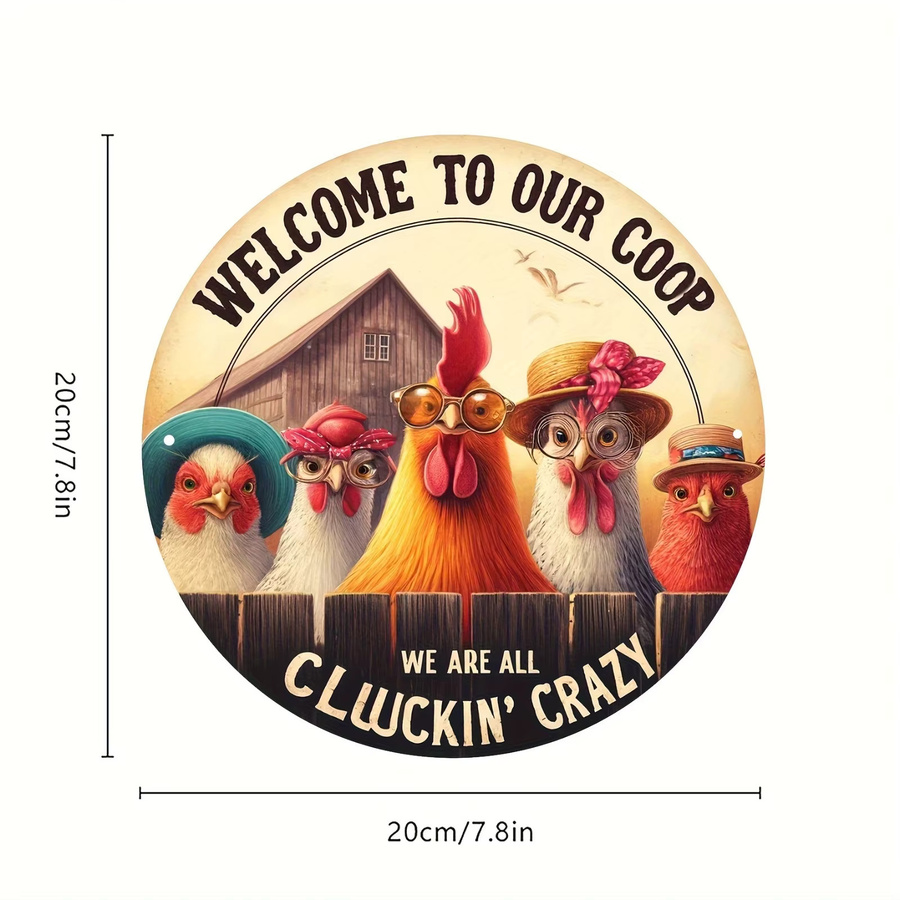 Potdemiel Aluminium-Metallschild Welcome to Our Coop – We Are All Cluckin' Crazy Lustige Hühnerstall Wandkunst im Landhausstil, Mehrfarbig, B/H: 20,3 x 20,3 cm - Bild 2