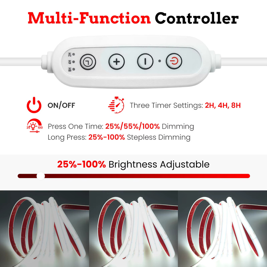 HEGEHE COB LED-Streifen mit EU-Stecker, 1 Meter, Weiß, dimmbar, 240 LEDs/m, AC 220V - Bild 2