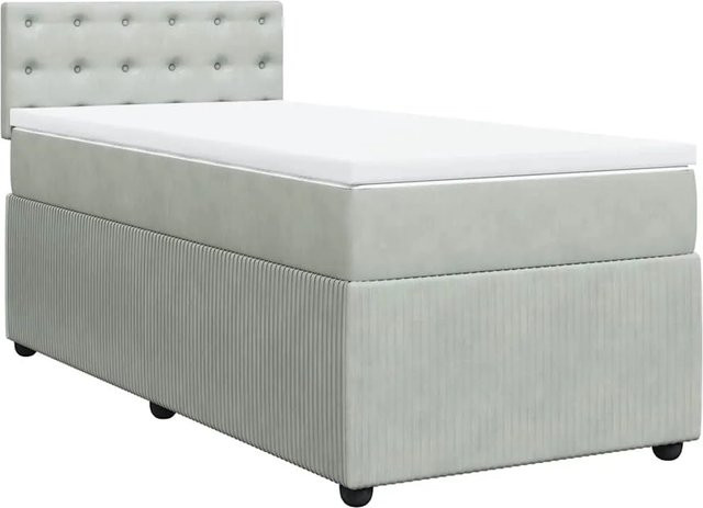 vidaXL Boxspringbett mit Matratze in Hellgrau und Weiß, Hybridbett aus Samt mit USB-Ladeport und Unterbettbeleuchtung, B/T: 80 x 200 cm - Bild 1