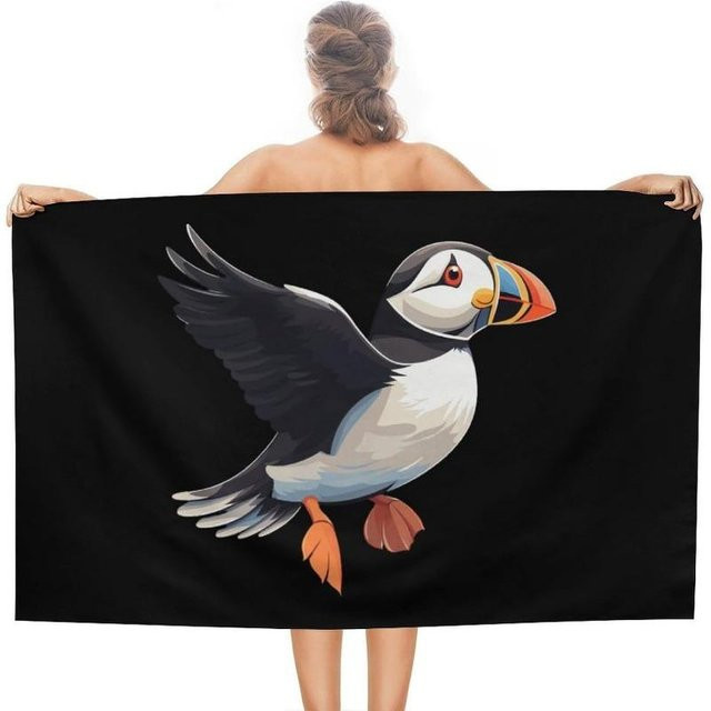Strandtuch Papageitaucher von Ka Chen Muda, weich und leicht, weiß und mehrfarbig, B/H: 101 x 183 cm - Bild 1