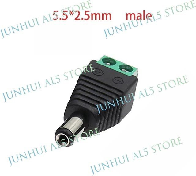 Schweißfreier DC-Stecker mit Buchse, 5,5 x 2,5 mm, grüner Anschluss, Adapterkabelende B5, Schwarz/Grün - Bild 1