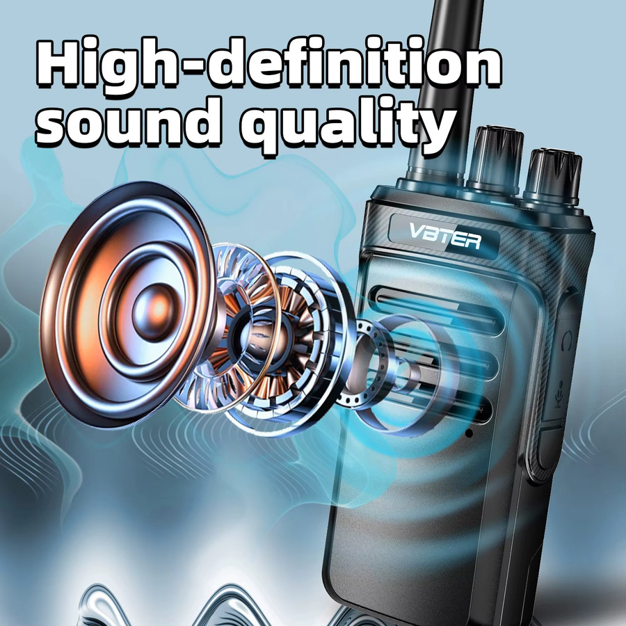 2 Stück VBTER Walkie-Talkie VBT-55 PMR446MHz in Schwarz mit großer Reichweite, VOX-Funktion, Freisprechfunktion und USB-Aufladung für Baustellen, Hotels und Outdoor-Aktivitäten - Bild 4