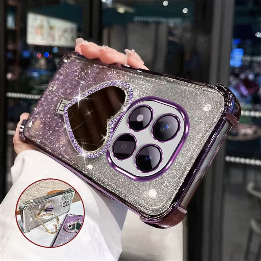 Stoßfeste Silikon-Handyhülle mit Glitzer-Herz-Spiegelhalter für Samsung Galaxy S26 S25 S24 S23 S22 S21 Plus FE Ultra Edge in Lila - Bild 2