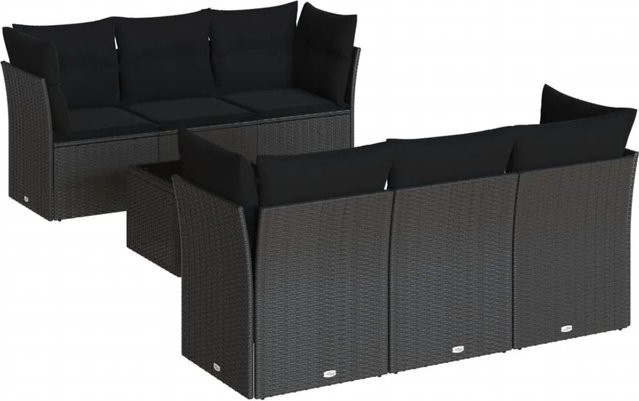 vidaXL 7-tlg Garten-Sofagarnitur in Schwarz aus Poly-Rattan mit Tisch und Polsterkissen Modell 25 - Bild 1