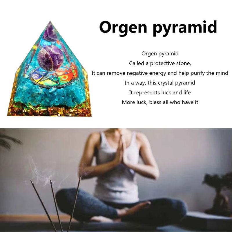 VKTECH Orgonit Pyramide aus natürlichen Kristallen als Energiegenerator für Reiki und Chakra Dekoration in Multicolour - Bild 2