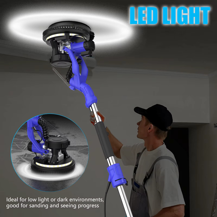 OWJHE Elektrischer Trockenbauschleifer mit Selbstabsaugung und LED, blaue Wand-Schleifmaschine mit langem Stab, Durchmesser: 220 mm - Bild 3