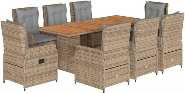 vidaXL 9-tlg Garten-Essgruppe aus Poly-Rattan und Akazienholz mit Kissen in Beige - Bild 1