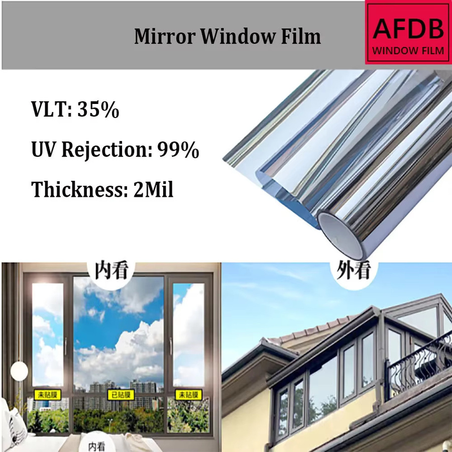 AFDB Silberne Fensterfolie mit 35 % VLT, selbstklebende verspiegelte Glasfolie zur Wärmeregulierung und UV-Schutz, reflektierende PET-Rolle - Bild 2