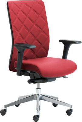 Ergonomischer Bürostuhl WIKI von Leyform mit Armlehnen, Stoff-Rücken und poliertem Aluminium-Gestell in Dunkelrot und Schwarz - Bild 1