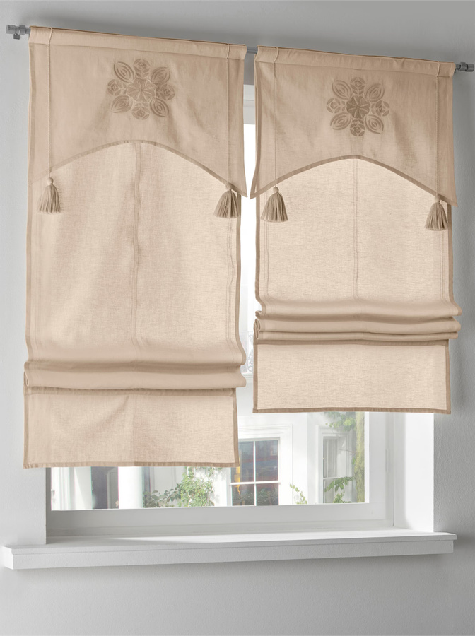 Raffrollo Heine Home in Beige aus Baumwolle und Leinen, B: 140 cm, H: 45 cm - Bild 1