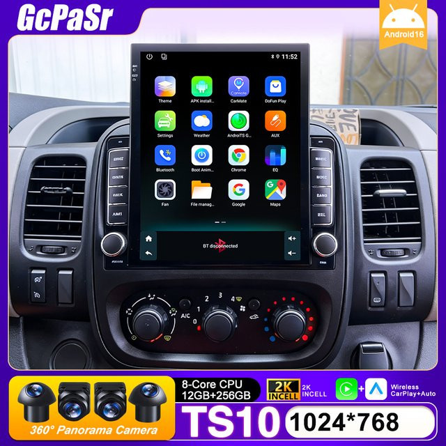 FengShiDa Android Auto Radio mit CarPlay und GPS für Renault Trafic 3 (2014-2021) und Opel Vivaro B, 9 Zoll Monitor in Schwarz mit Bluetooth und 4G Unterstützung - Bild 1