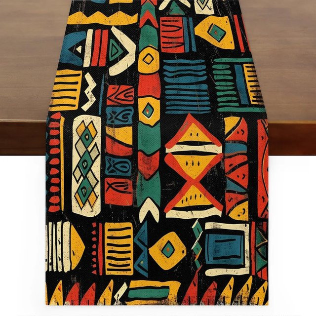 JINGYUE Pet Tischläufer aus Leinen im Boho-Azteken-Design, Mehrfarbig, Breite: 150 cm, Tiefe: 33 cm - Bild 1