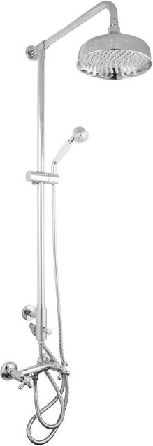 PaulGurkes Aufputz Duschsystem im Retro Nostalgie Design mit Handbrause und Regendusche in Chrom/Silber - Bild 1