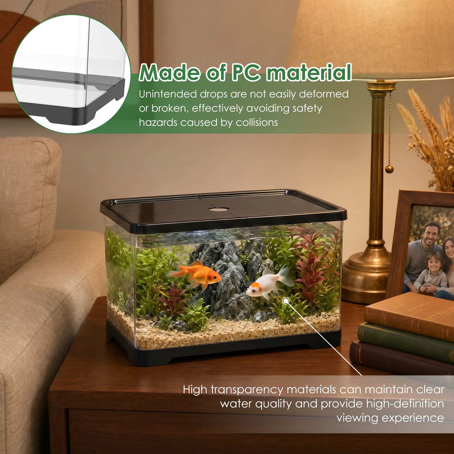 Willstar Transparentes Glas-Fischbecken mit Abdeckung, rechteckiges Desktop-Aquarium in Schwarz für Büro und Heimdekoration - Bild 3