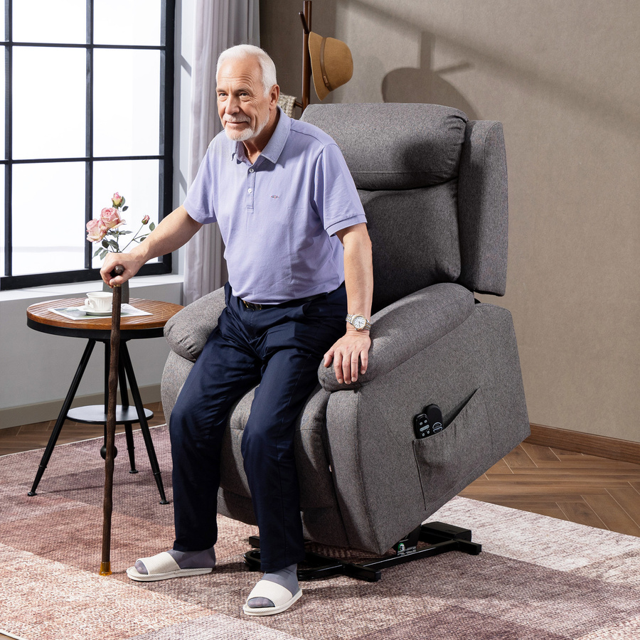 HOMCOM Elektrischer Aufstehsessel mit Massage- und Heizfunktion in Grau aus Leinenstoff mit USB-Anschluss und Fußstütze - Bild 2