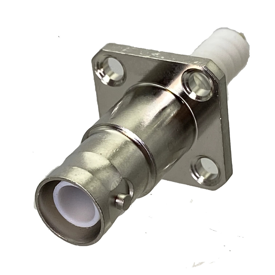 BNC-Stecker und Buchse mit 4-Loch-Flansch als Hochspannungs-HF-Koaxial-Adapter für Audio-Lautsprecher in Silber - Bild 2