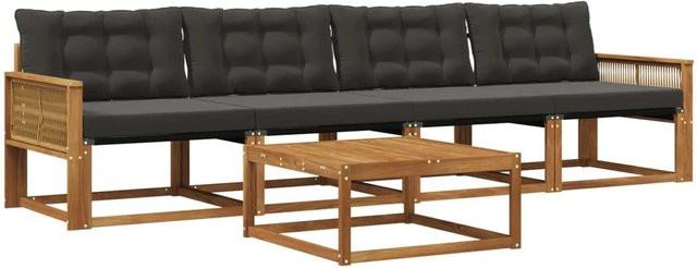 vidaXL Outdoor-Sofagarnitur aus Akazienholz mit Textilene und Kissen in Schwarz und Natur - Bild 1