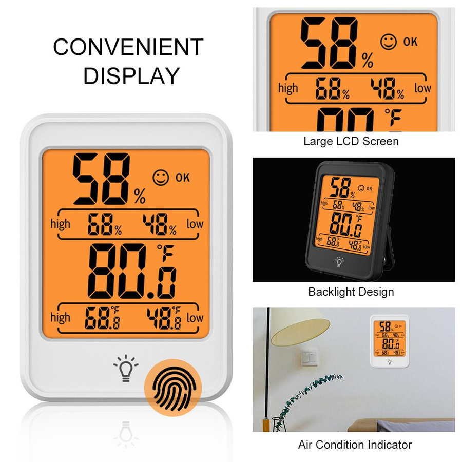 TOMTOP JMS Digitales Hygrometer-Thermometer zur Messung von Innentemperatur und Luftfeuchtigkeit mit großem LCD-Display in Weiß - Bild 4