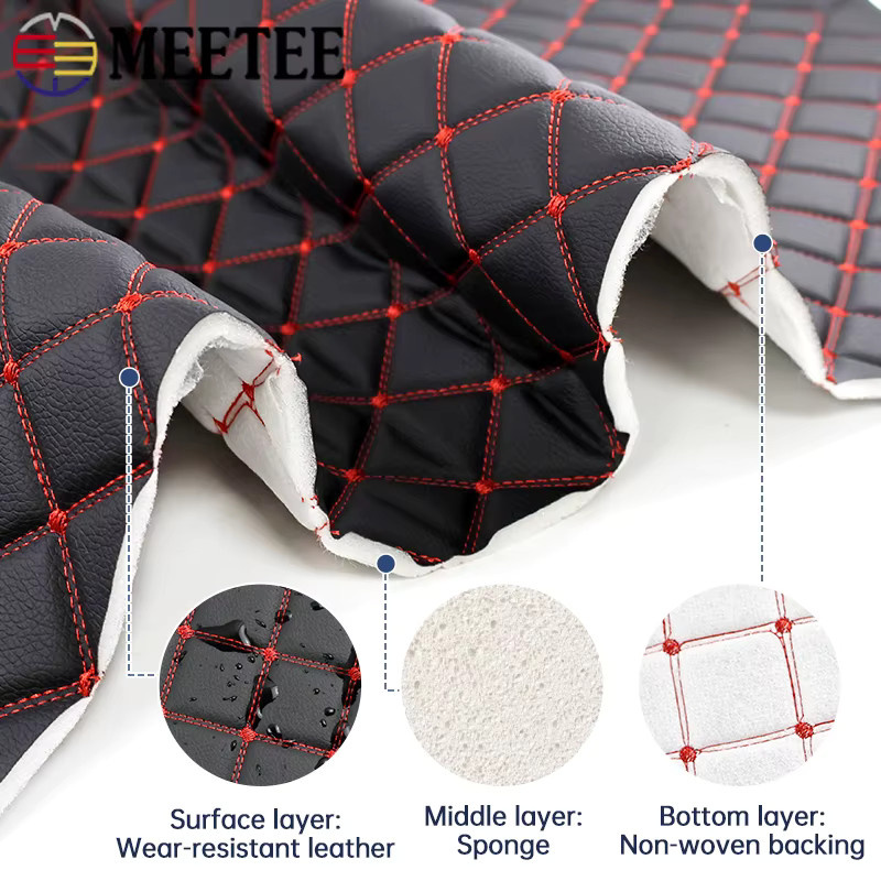 Meetee Kunstleder-Stoff mit PVC-Schaumstoff-Zwischenschicht in Beige, 45 x 160 cm, Nähzubehör für Stickerei, Sofa und Auto - Bild 2