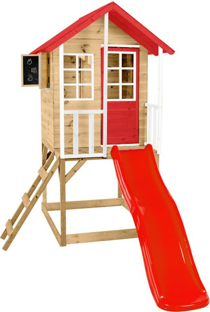 Zwerkules Holzspielhaus Lolla 1 mit Rutsche, natur/rot, B/H/T: 148 x 224 x 270 cm - Bild 1