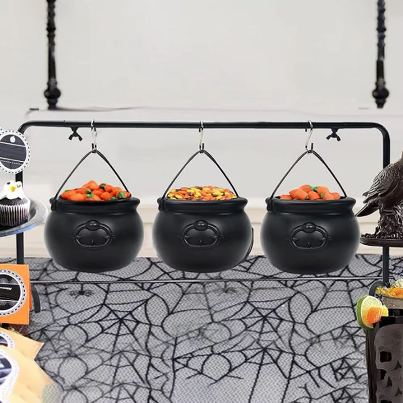 Halloween Süßigkeiten Eimer in Kessel-Optik, schwarzer Kunststoff-Wasserkocher als Party-Dekoration für Kinder - Bild 3