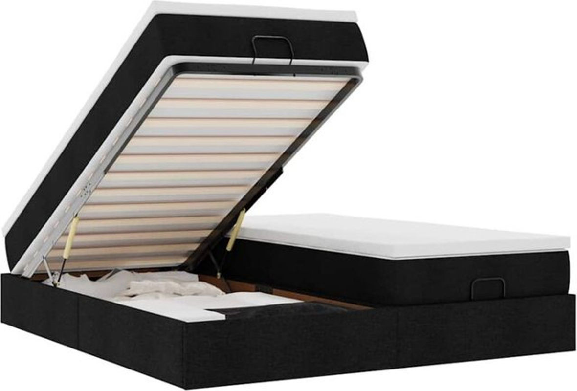 vidaxl Ottoman Polsterbett mit Matratze in Schwarz aus Stoff und Metall, B/T: 200 x 200 cm - Bild 1