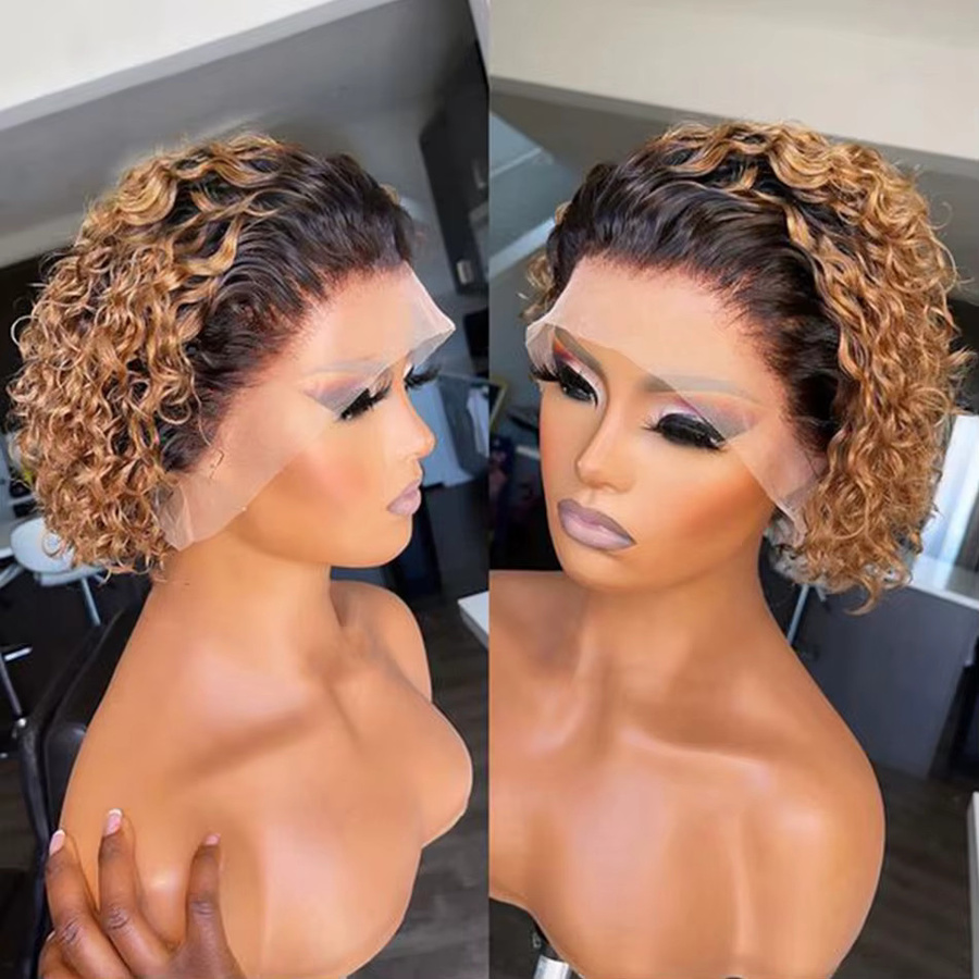 Dula A Hair Perücke, Pixie Cut Bob, lockig, Echthaar, Deep Wave, 13x1 Transparente Spitze - Bild 5