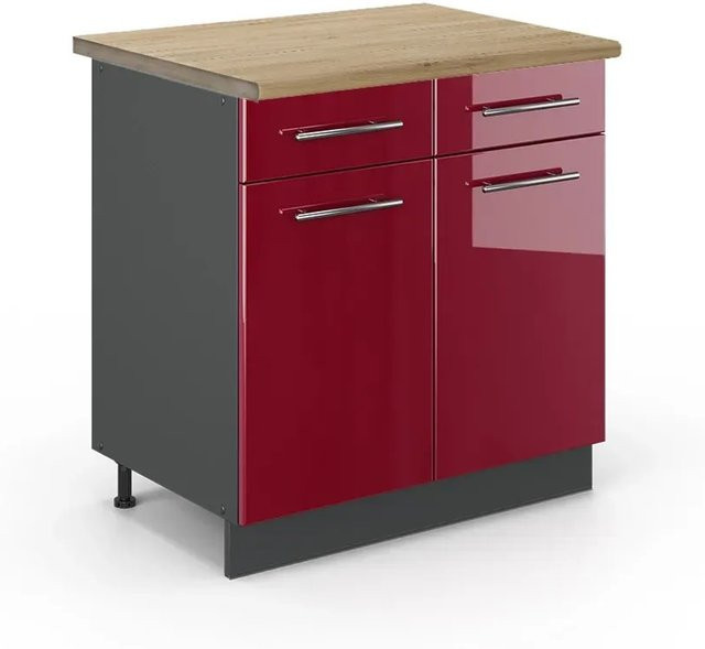 Vicco Küchenunterschrank Fame-Line in Bordeaux Hochglanz und Anthrazit mit Eiche-Optik, B/T/H: 80 x 60 x 82 cm - Bild 1