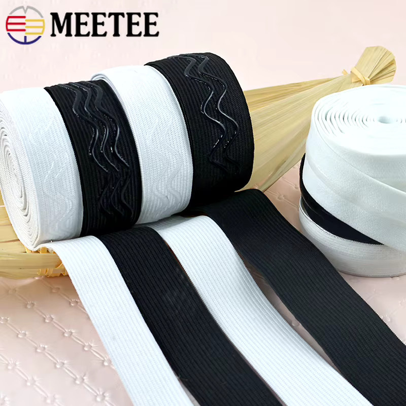 Meetee Silikon-Gummiband Schwarz, 10m elastisches Stretchband für BHs, Sportbekleidung und DIY-Zubehör, Breite: 8-30mm - Bild 3