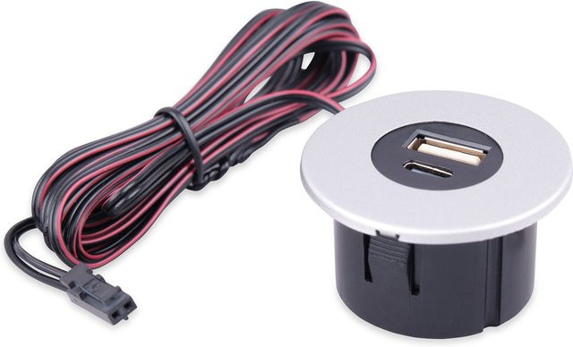 Kalb Einbau USB-Hub 2 in 1 mit USB-A und USB-C in Silbergrau für Möbel und Tischplatten (12V) - Bild 1
