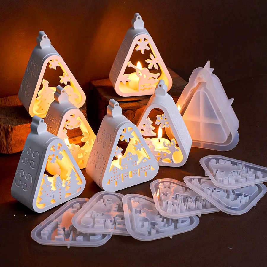 UDOCOOL Silikonform für 3D Dreieck Hohl Kerzenhalter, DIY Form für Weihnachtsdekoration wie Weihnachtsmann, Schneemann oder Elch, Weiß - Bild 3