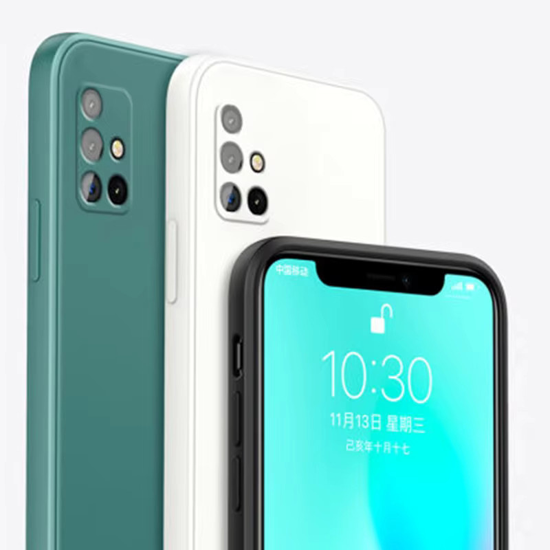 Quadratische Silikon-Schutzhülle für Samsung Galaxy S23 S22 Plus S22 Ultra S20 S10 S9 A52 A72 A50 A70 A51 A71 Note 20 Ultra in Blau und Grün - Bild 1