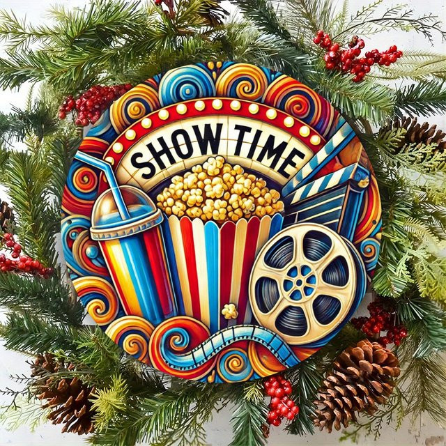 Potdemiel Vintage Cinema & Popcorn Rundes Metallschild in Mehrfarben, Durchmesser: 20 cm - Bild 1