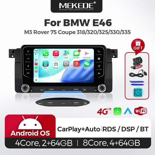 MEKEDE 7 Zoll Kabelloses Carplay Android 15 Auto-Radio mit 4G 64GB, WIFI, GPS-Navigation und DSP-System für BMW E46 M3 und Rover 75 in Schwarz - Bild 1