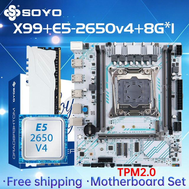SOYO X99 Gaming-Mainboard-Set mit Intel Xeon E5 2650 V4 CPU, 8GB DDR4 ECC 2133MHz RAM und M.2 NVMe in Weiß - Bild 1