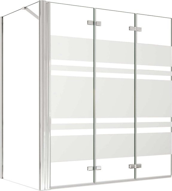 AICA Badewanneaufsatz Faltwand 3-teilig mit Seitewand aus Nano ESG Glas, Transparent/Silber, B: 130 cm, H: 80 cm, Glasstärke: 6 mm - Bild 1