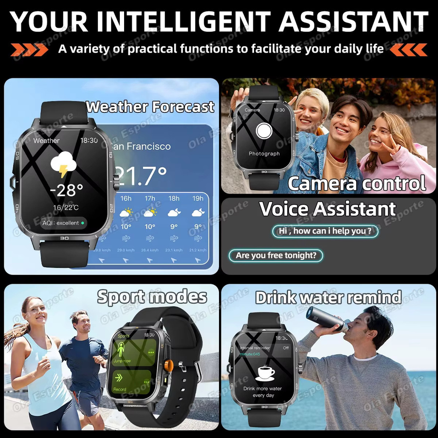 Ola Esporte Smartwatch, GPS, Bluetooth, Schwarz, Silikon, Herren - Bild 4
