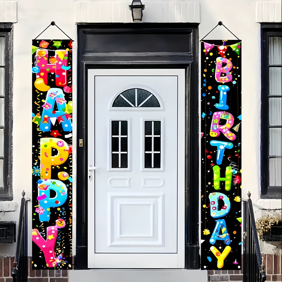 VIKAMA Happy Birthday Geburtstagsparty Dekoration mit buntem Cartoon-Druck für Tür, Veranda und Wand, Mehrfarbig, B/H: 30 x 180 cm - Bild 2