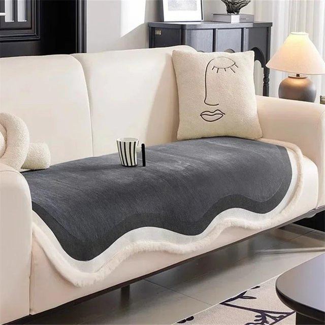 Nordische Chenille Sofa Matte Rutschfestes Couchkissen Pad in Grau, B/B: 90 x 90 cm - Bild 1