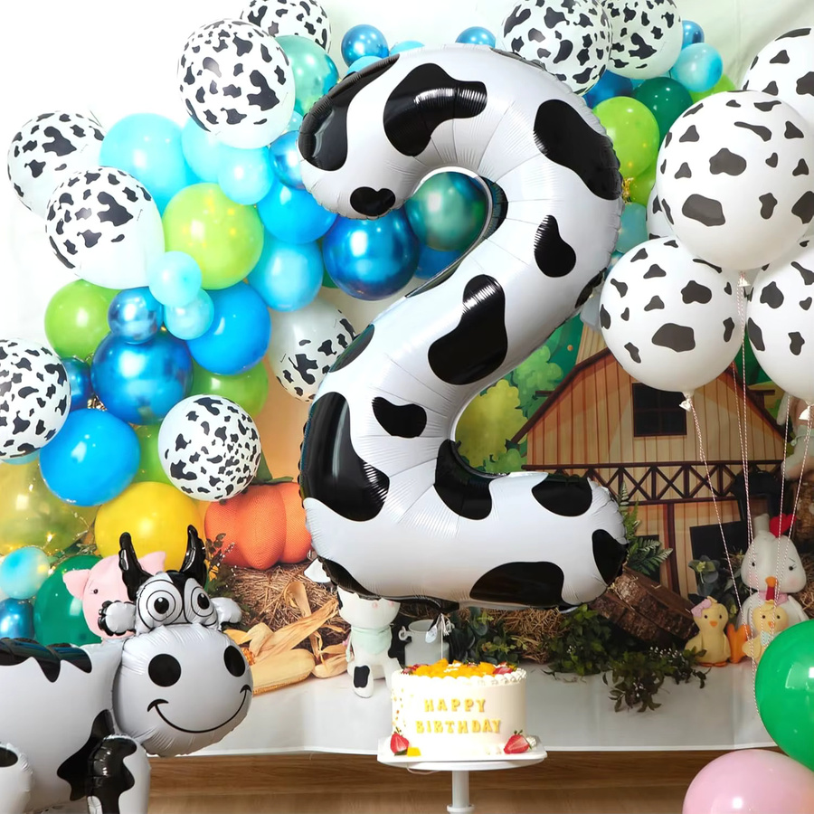 PartiesTour Kuhfell Folienballons für Geburtstagsdekoration mit Tierprint, Zahlen 1-9, Weiß, Höhe: 101,6 cm - Bild 2