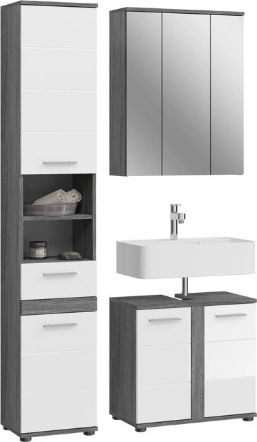 xonox.home Badmöbel-Set Blake 3-teilig in Weiß und Silber Hochglanz B/H/T: 114 x 191 x 34 cm - Bild 1