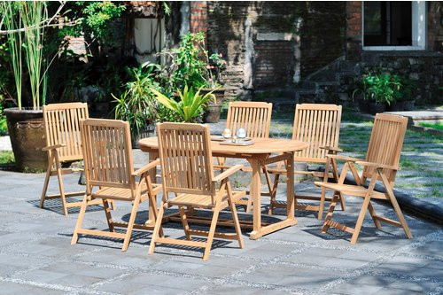 GARDEN PLEASURE Tischgruppe SOLO aus Teakholz, 7-teilig, Braun, B/T/H: 195 x 160 x 75 cm - Bild 1